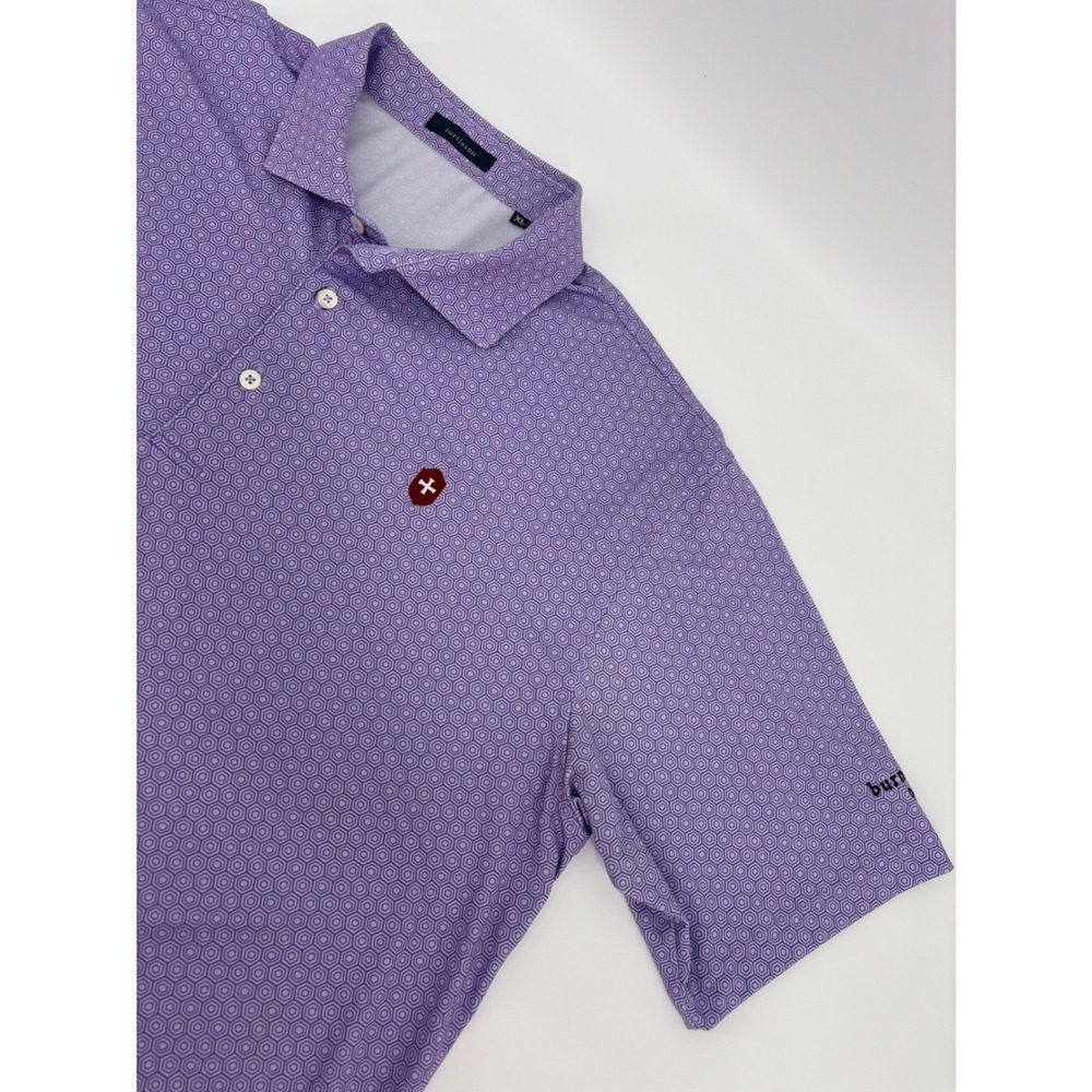 Turtleson Mens XL Purple Geometric Performance Polo Burnt Church Distillery Logo